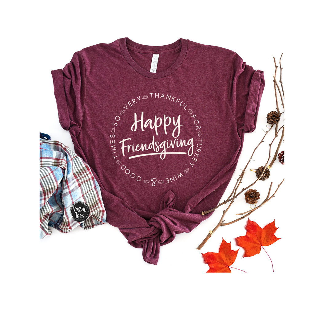 Happy Friendsgiving - Heather Maroon & Green, Vazzie Tees