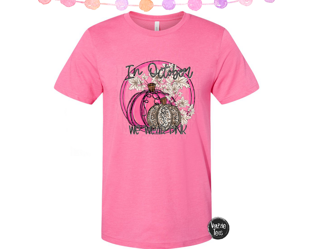 In October We Wear Pink Leopard Pumpkin Shirt - Vazzie Tees