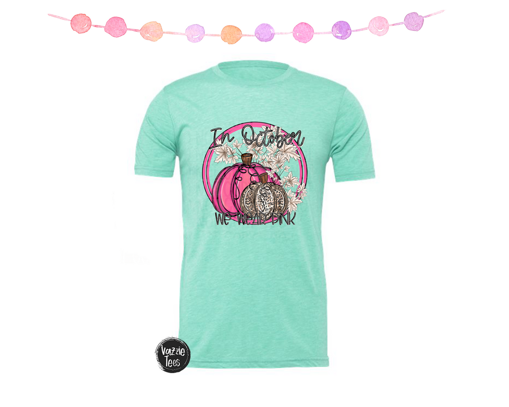 In October We Wear Pink Leopard Pumpkin Shirt - Vazzie Tees