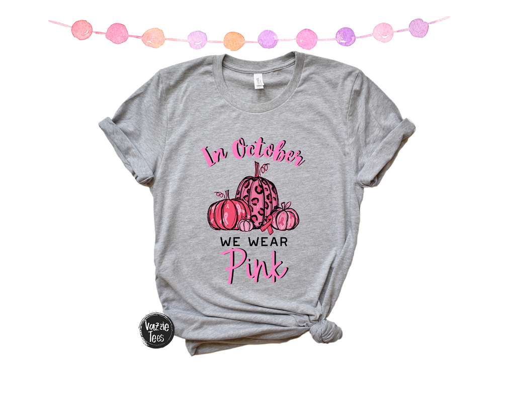 In October We Wear Pink Pumpkin Shirt - Vazzie Tees