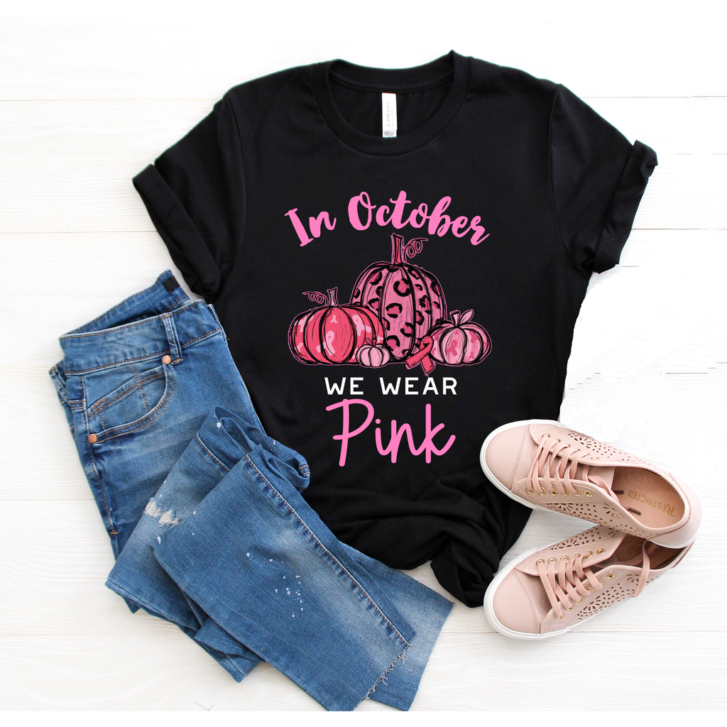 In October We Wear Pink Pumpkin Shirt - Vazzie Tees
